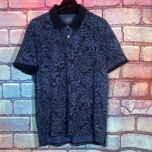 St. John’s Bay Polo Shirt Men’s Size L Navy Blue Leaf Print Short Sleeve Casual